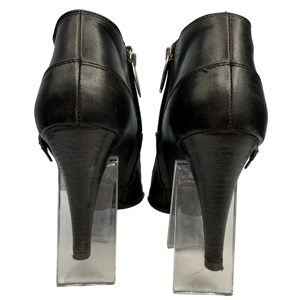 Sergio Rossi Black Leather Pointed Toe Buckle Ankle Boots Heels Size 9 US